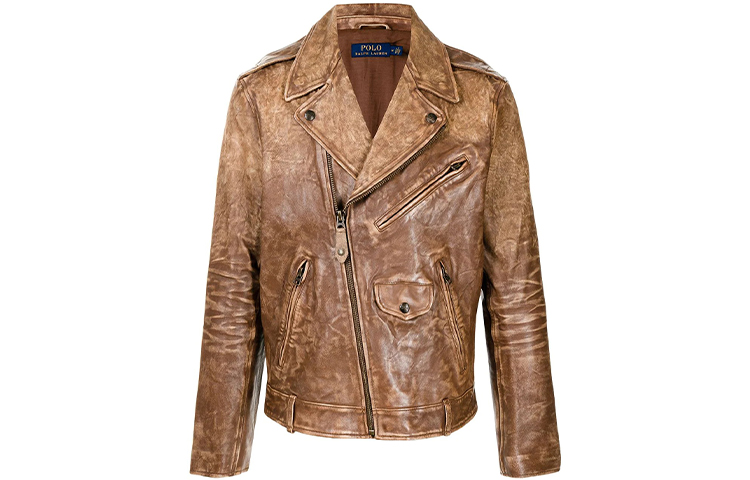 Ralph Lauren Brown Biker Jacket with Diagonal Zipper 710835006001