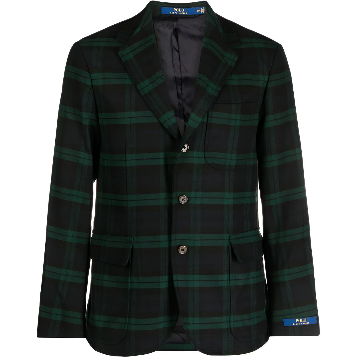 Ralph Lauren Buttoned V-Neck Plaid Jacket Blazer 715929629-001