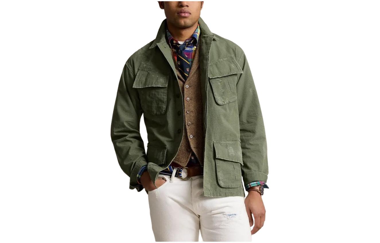 Ralph Lauren Classic Fit Distressed Ripstop Shirt Army Green Jacket MNPOWOV16823-439