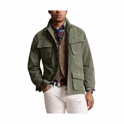 Ralph Lauren Classic Fit Distressed Ripstop Shirt Army Green Jacket MNPOWOV16823-439