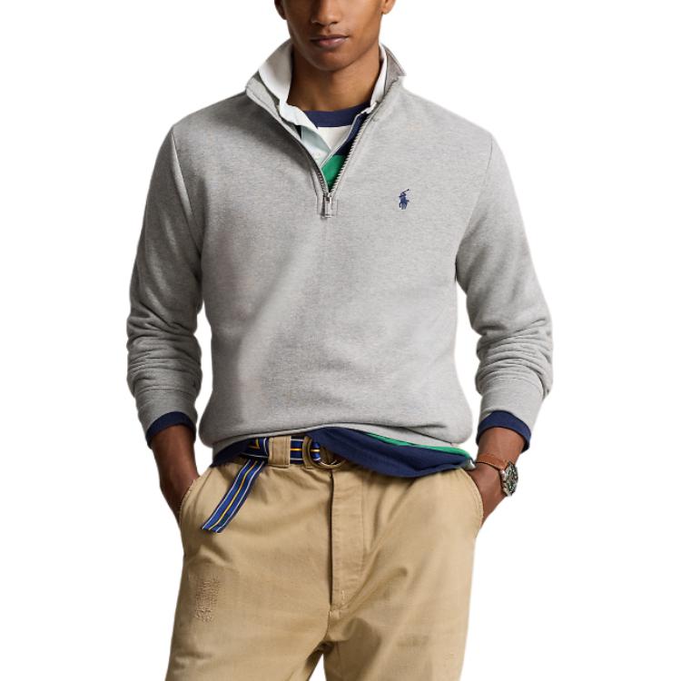 Shop Ralph Lauren Baju Sejuk Lelaki Half-Zip Logo Sulam Kelabu MNPOKNI16821949-020