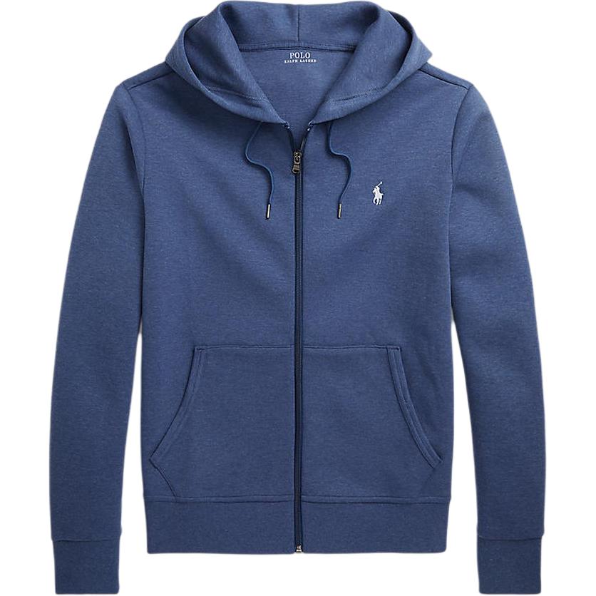 Ralph Lauren Double-Knit Full-Zip Hoodie Blue Solid Badge Print Jacket MNPOKNI16823-254