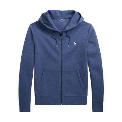 Ralph Lauren Double-Knit Full-Zip Hoodie Blue Solid Badge Print Jacket MNPOKNI16823-254