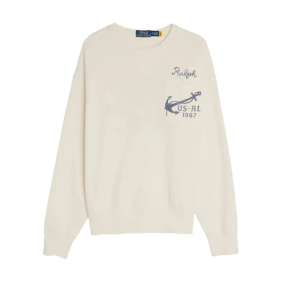 Ralph Lauren Embroidered Crewneck Sweatshirt Light Beige 710965005-001