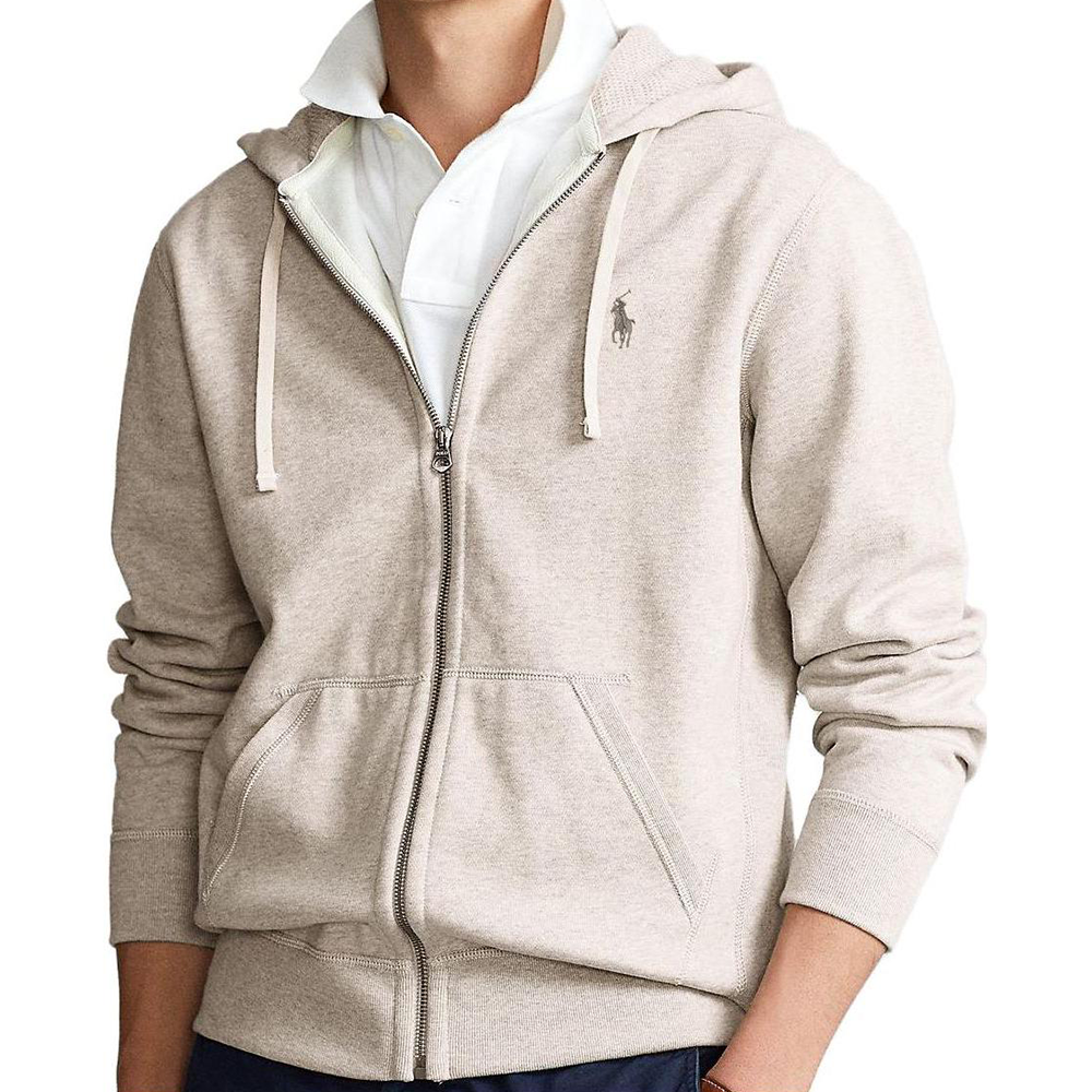 Ralph Lauren Embroidered Logo Beige Zip Hoodie Jacket for Men 710625887-035