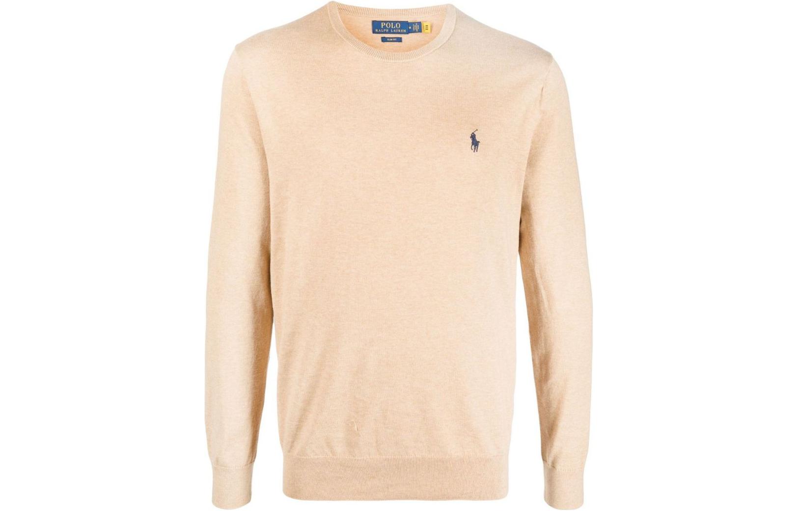 Ralph Lauren Embroidered Logo Crewneck Sweatshirt Camel Brown 710890558-005