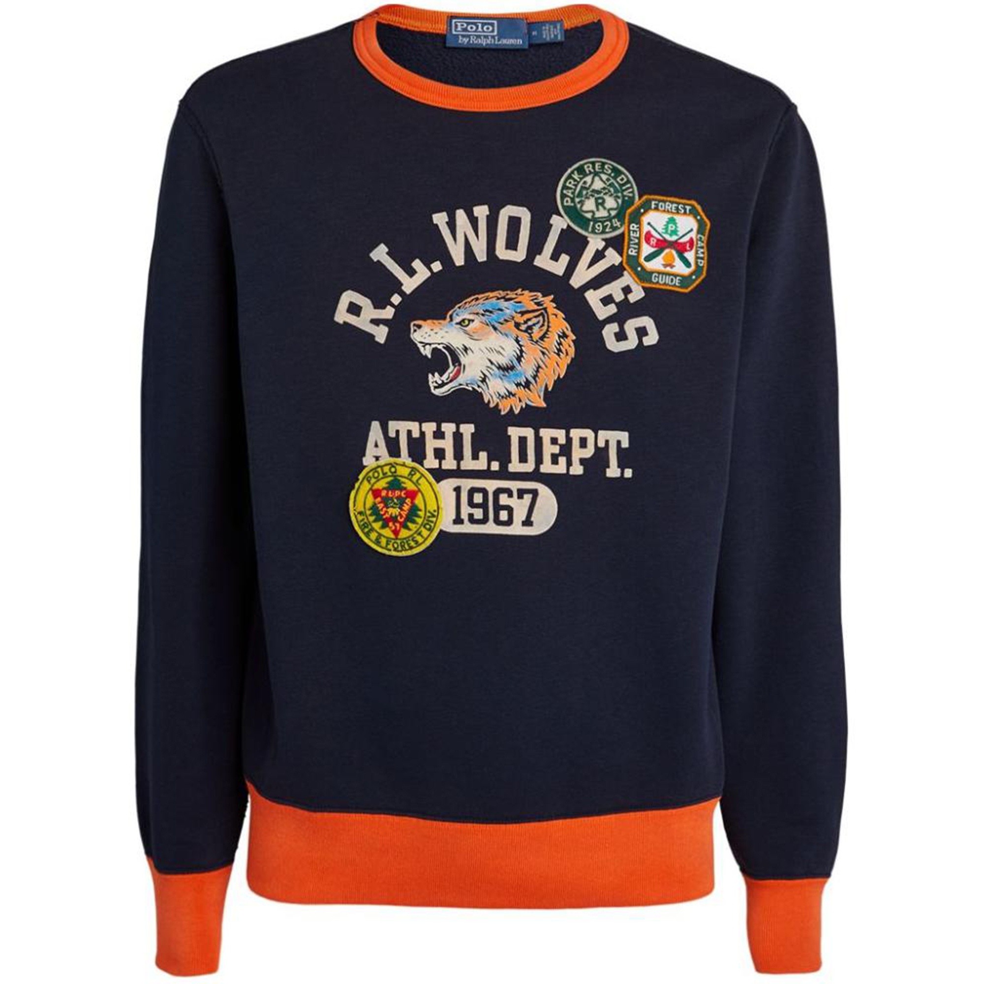 Ralph Lauren Embroidered Wolf Patch Crewneck Sweatshirt Blue 710791603-001