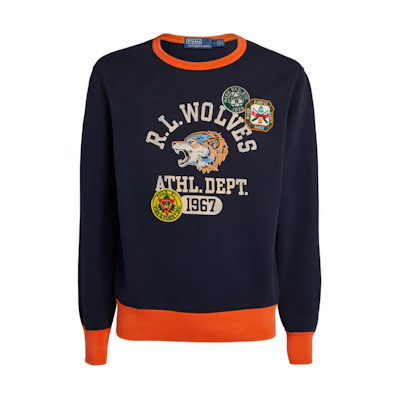 Ralph Lauren Embroidered Wolf Patch Crewneck Sweatshirt Blue 710791603-001