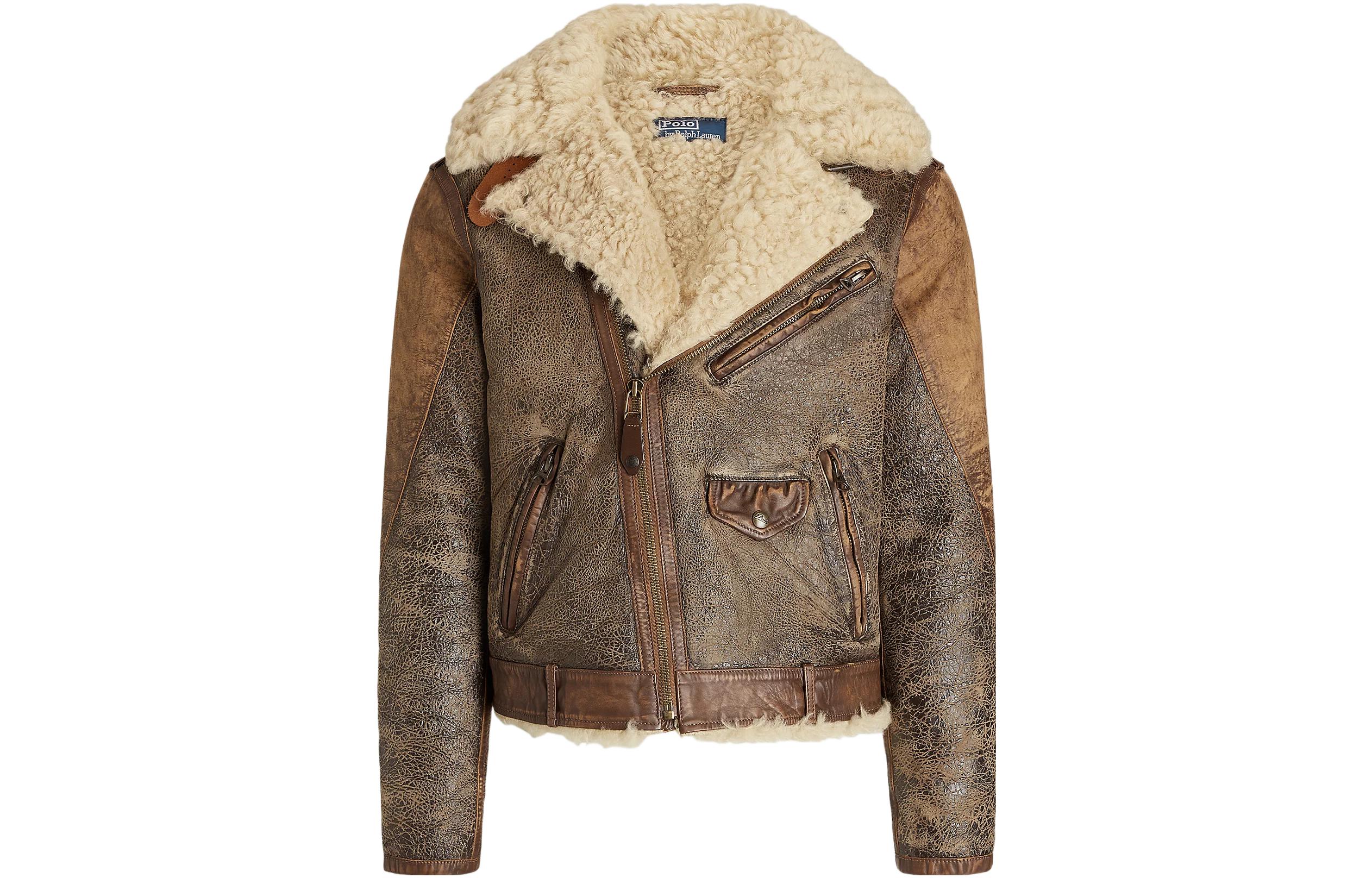 Ralph Lauren Fitted Zip-Up Collar Jacket in Camel Brown 710914252-001