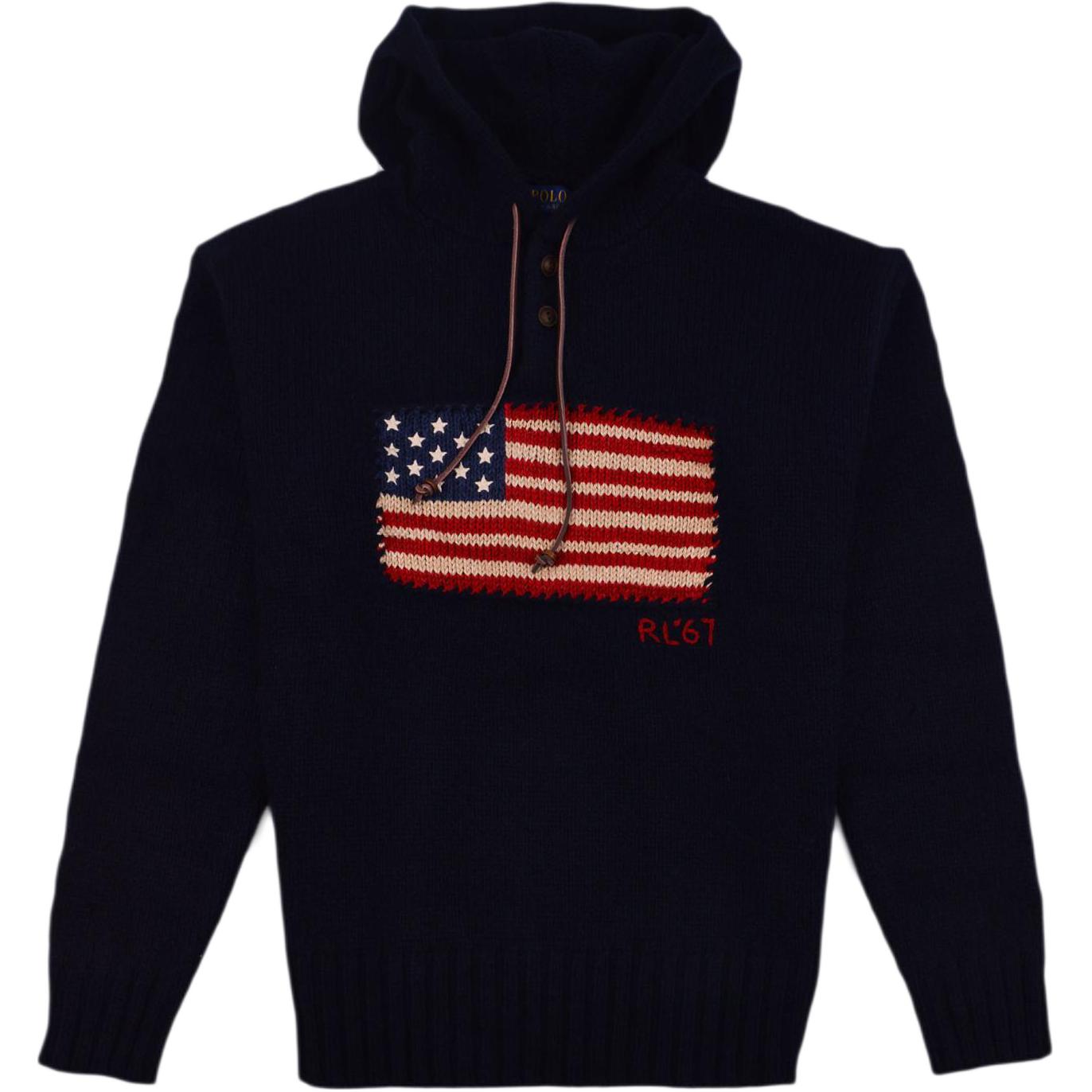 Ralph Lauren Flag Embroidered Hoodie Long Sleeve Blue 710918140-001