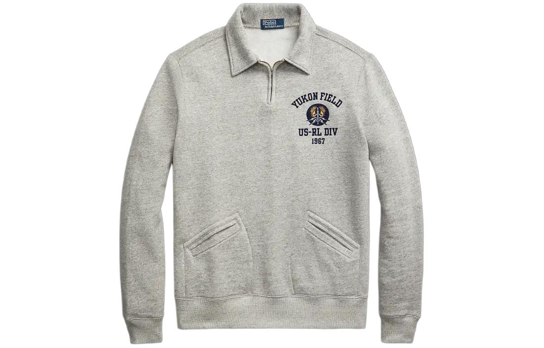 Ralph Lauren Fleece Collar Quarter-Zip Sweatshirt Grey Pullover MNPOKNI16823-546