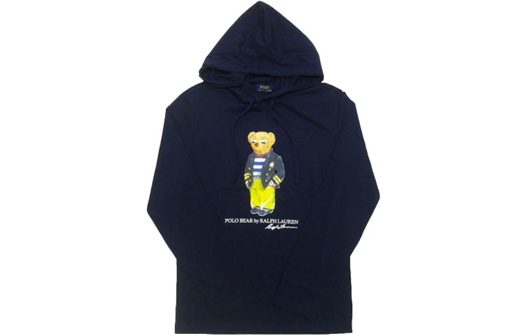 Ralph Lauren FW21 Bear Graphic Hoodie Navy Blue Long Sleeve Pullover 710835780-001