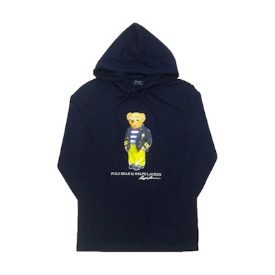 Ralph Lauren FW21 Bear Graphic Hoodie Navy Blue Long Sleeve Pullover 710835780-001