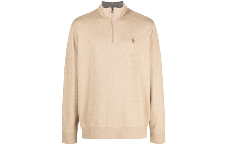 Ralph Lauren FW21 Embroidered Logo Half-Zip Pullover Sweatshirt Khaki Mens 710812963-024