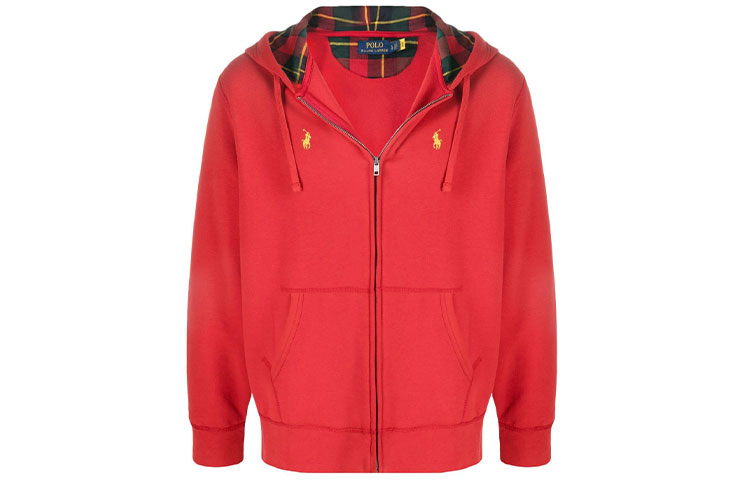 Ralph Lauren FW21 Logo Embroidered Fleece Zip Hoodie Jacket Red 710853207-002