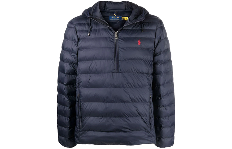 Ralph Lauren FW21 Logo Embroidered Puffer Zip Hoodie Jacket Men’s Blue 710847095-001