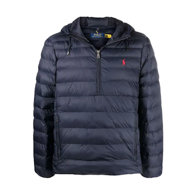 Ralph Lauren FW21 Logo Embroidered Puffer Zip Hoodie Jacket Men’s Blue 710847095-001