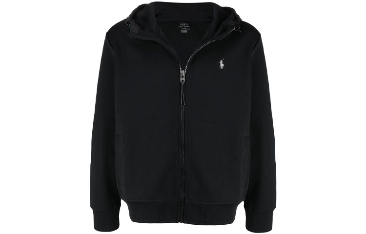 Ralph Lauren FW21 Logo Embroidered Zip-Up Hoodie Jacket Black 710814222-001