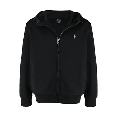 Ralph Lauren FW21 Logo Embroidered Zip-Up Hoodie Jacket Black 710814222-001