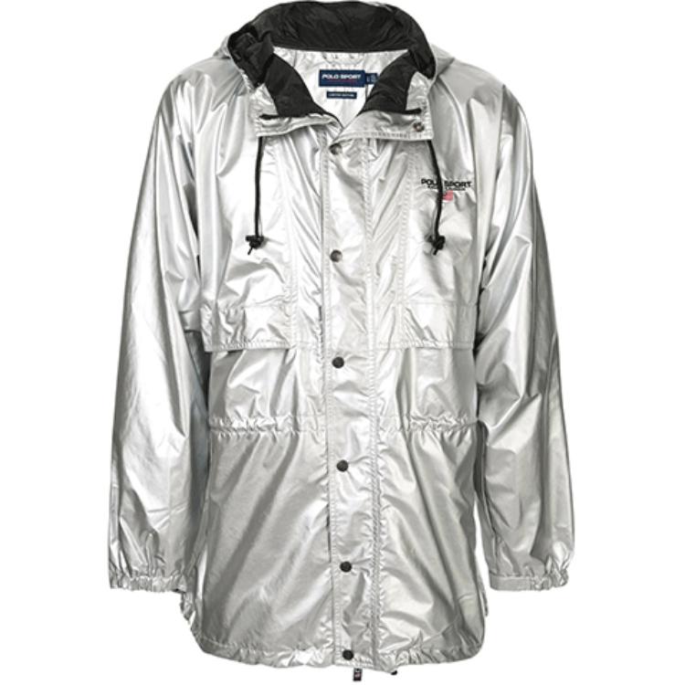 Ralph Lauren FW21 Metallic Logo Hoodie Jacket Silver 710750331-001