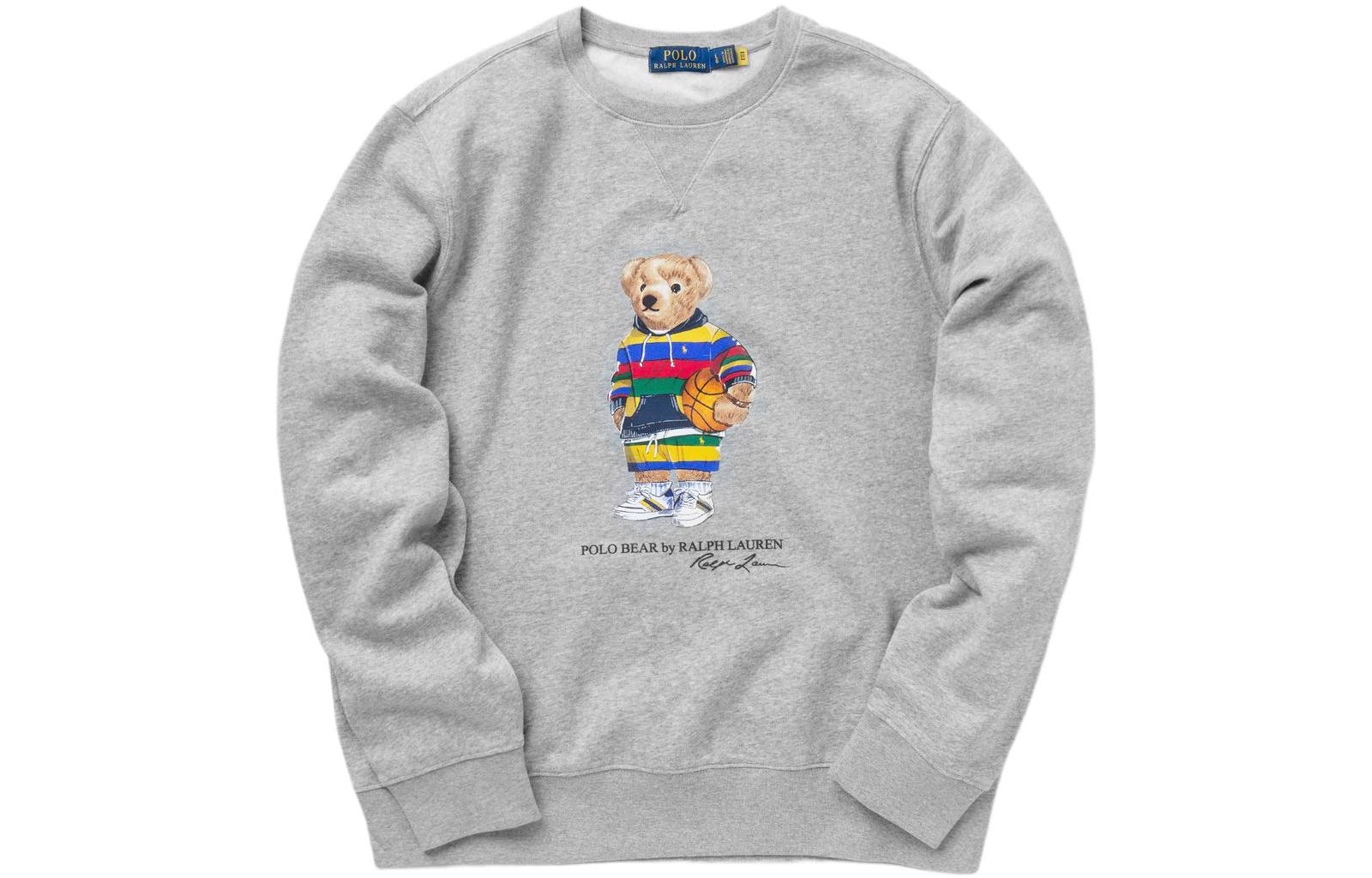 Ralph Lauren FW22 Bear Print Crewneck Sweatshirt Grey Pullover 710853308-017