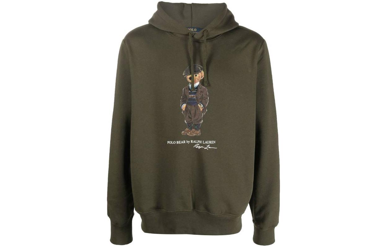 Ralph Lauren FW22 Bear Print Drawstring Hoodie Green 710853309-014