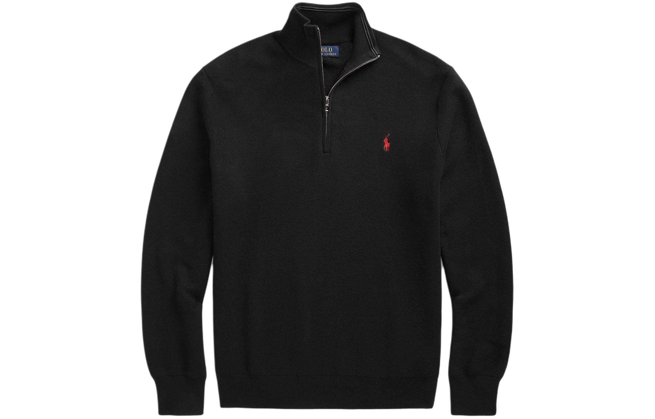 Ralph Lauren FW22 Black Half-Zip Sweatshirt with Embroidered Logo Men’s 710888900-001