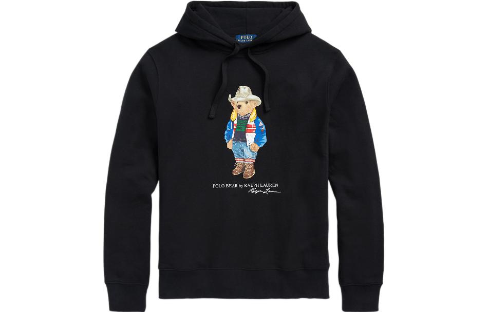 Ralph Lauren FW22 Black Hoodie with Cartoon Bear Print for Men MNPOKNI16822455-001
