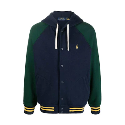 Ralph Lauren FW22 Blue Fleece Hoodie Jacket with Logo Embroidery for Men 710850315-002