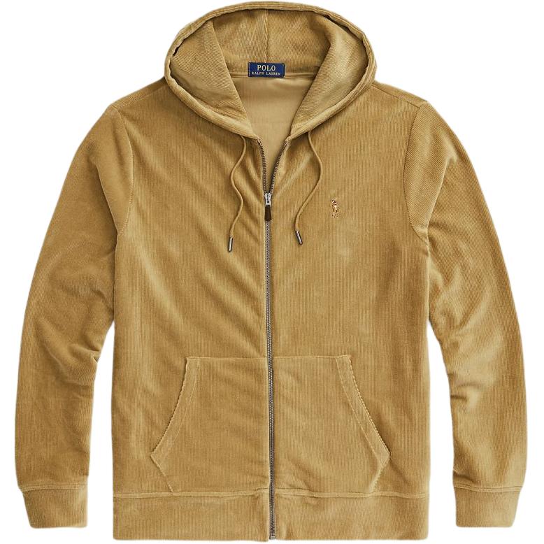 Ralph Lauren FW22 Brown Solid Logo Embroidered Zip-Up Hoodie 710877154-002