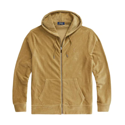 Ralph Lauren FW22 Brown Solid Logo Embroidered Zip-Up Hoodie 710877154-002