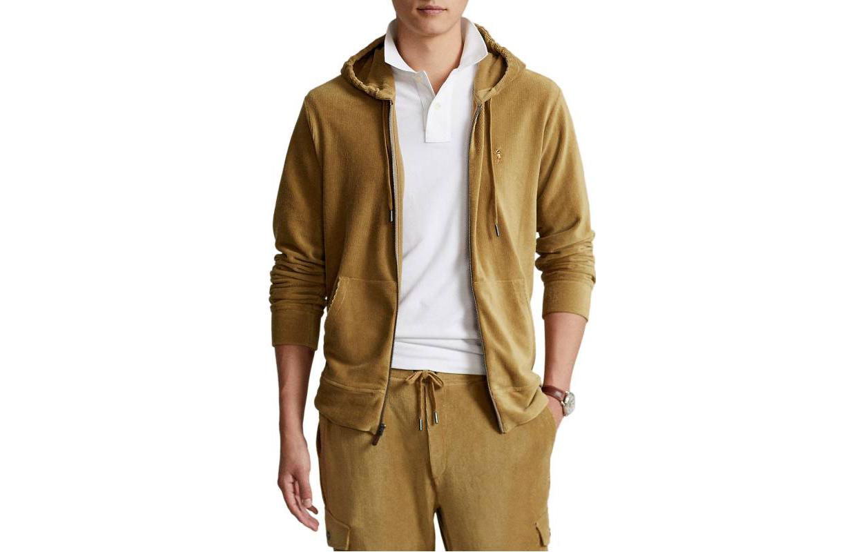 Order Ralph Lauren FW22 棕色刺繡標誌拉鍊連帽外套 710877154-002