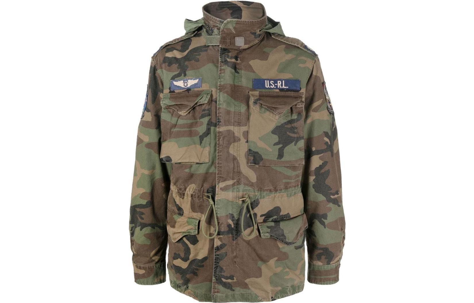 Ralph Lauren FW22 Camouflage Letter Patch Hooded Jacket Green 710876604001001