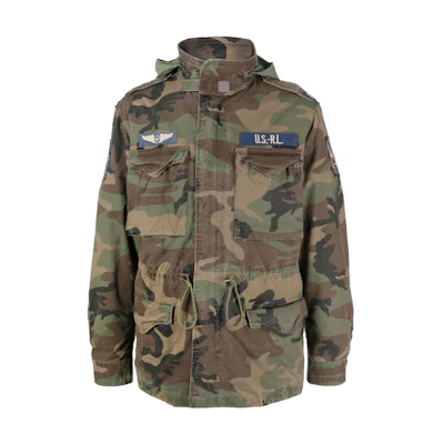Ralph Lauren FW22 Camouflage Letter Patch Hooded Jacket Green 710876604001001