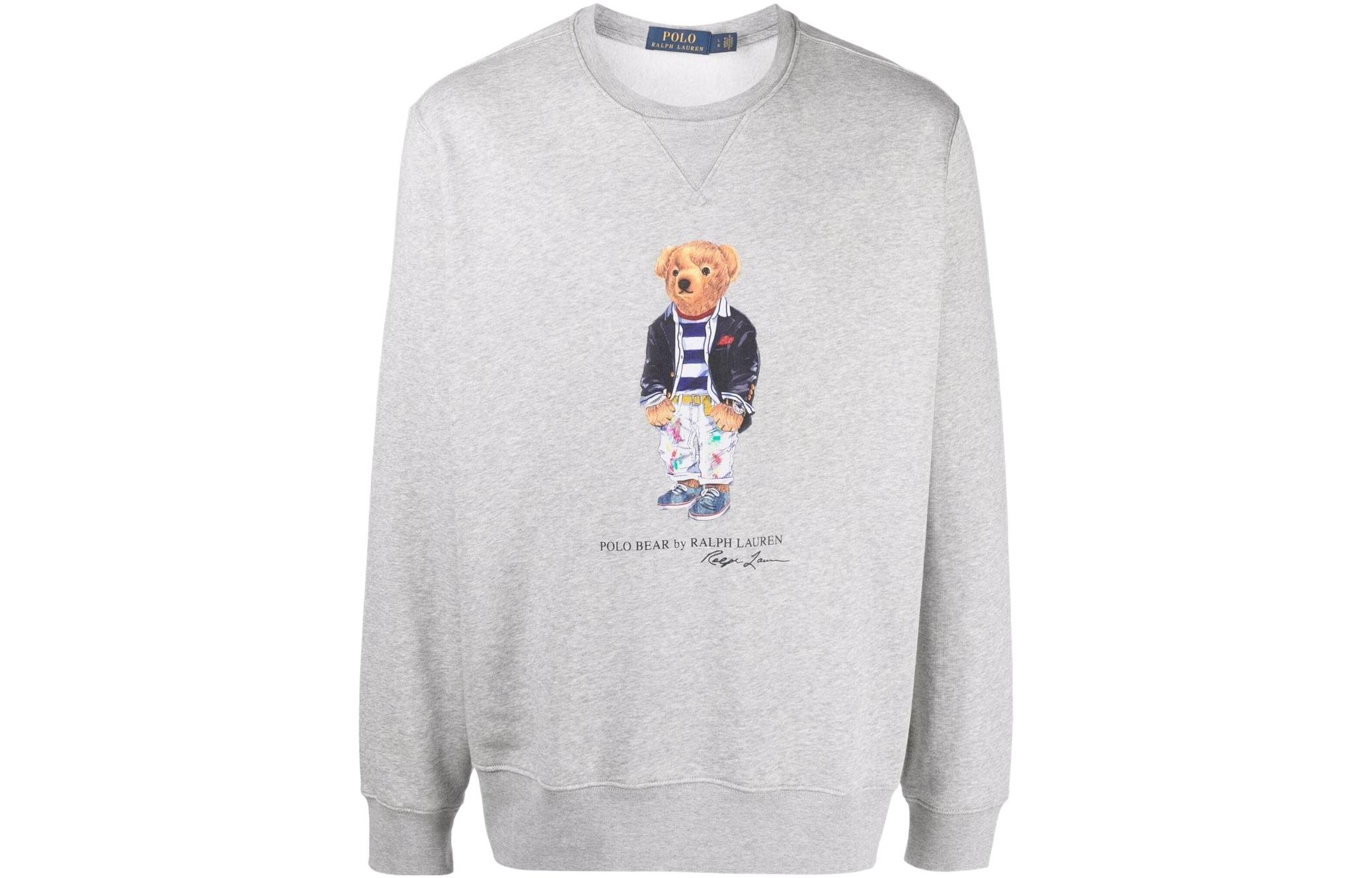 Ralph Lauren FW22 Cartoon Teddy Bear Print Sweatshirt Grey 710853308-008