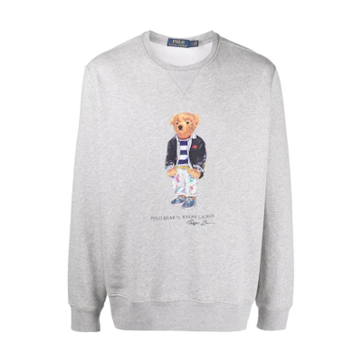 Ralph Lauren FW22 Cartoon Teddy Bear Print Sweatshirt Grey 710853308-008