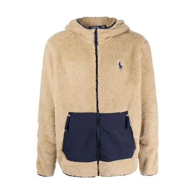 Ralph Lauren FW22 Colorblock Fleece Logo Hoodie Jacket Khaki Casual Outfit 710880752-003