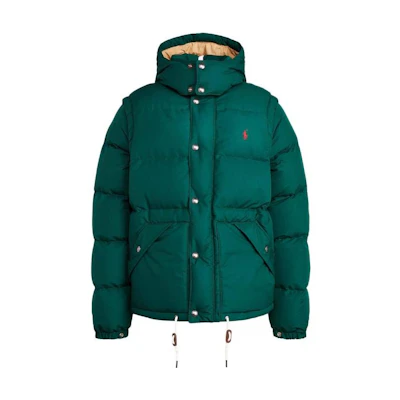 Ralph Lauren FW22 Detachable Sleeve Hooded Down Jacket Green Mens 710810945-011