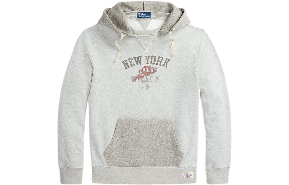 Ralph Lauren FW22 Fleece Letter Print Pullover Hoodie Men’s Grey MNPOKNI16822115-020