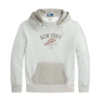 Ralph Lauren FW22 Fleece Letter Print Pullover Hoodie Men’s Grey MNPOKNI16822115-020