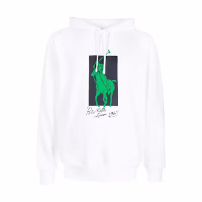 Ralph Lauren FW22 Graphic Print Hoodie White Pullover Sweatshirt 710857313002