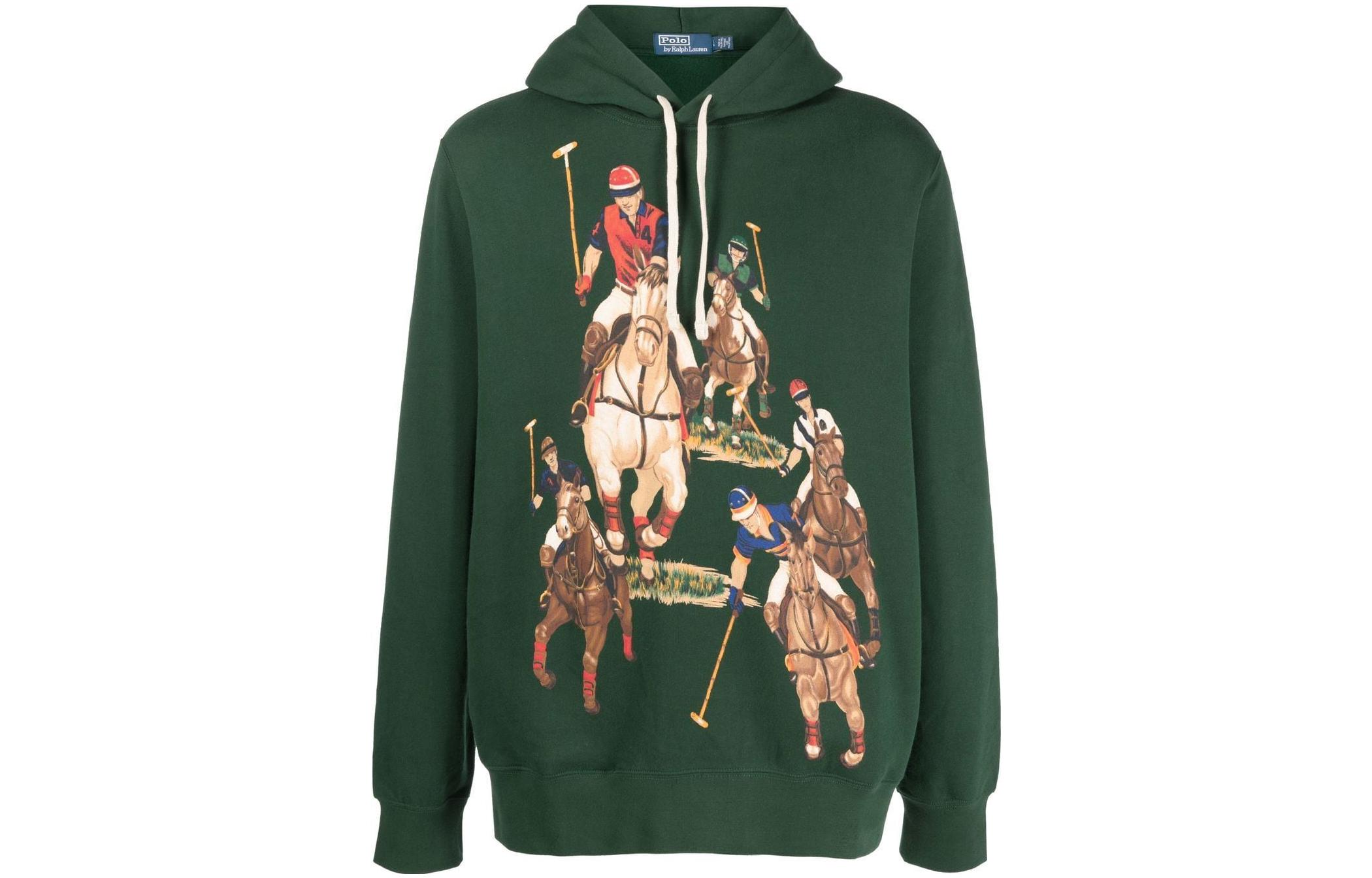 Ralph Lauren FW22 Green Drawstring Hoodie with Graphic Print - 710880821-001