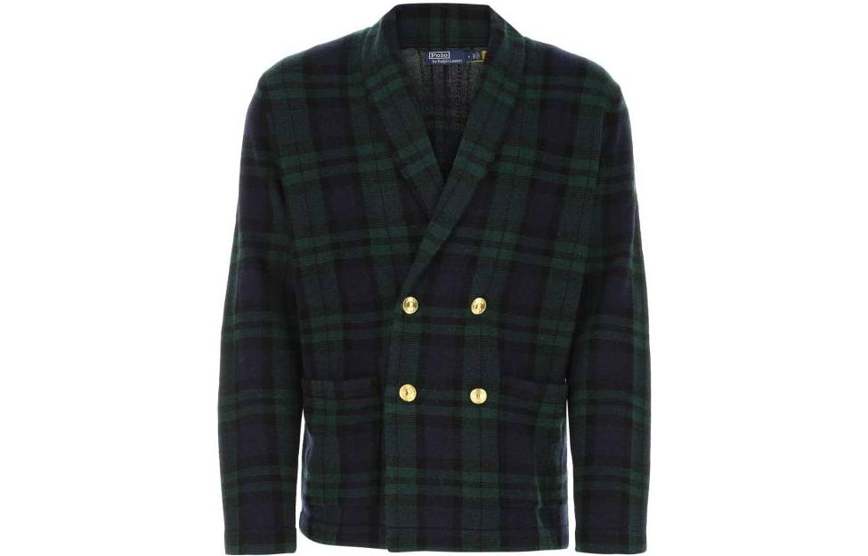 Ralph Lauren FW22 Green Plaid Double-Breasted V-Neck Jacket 710887112-001