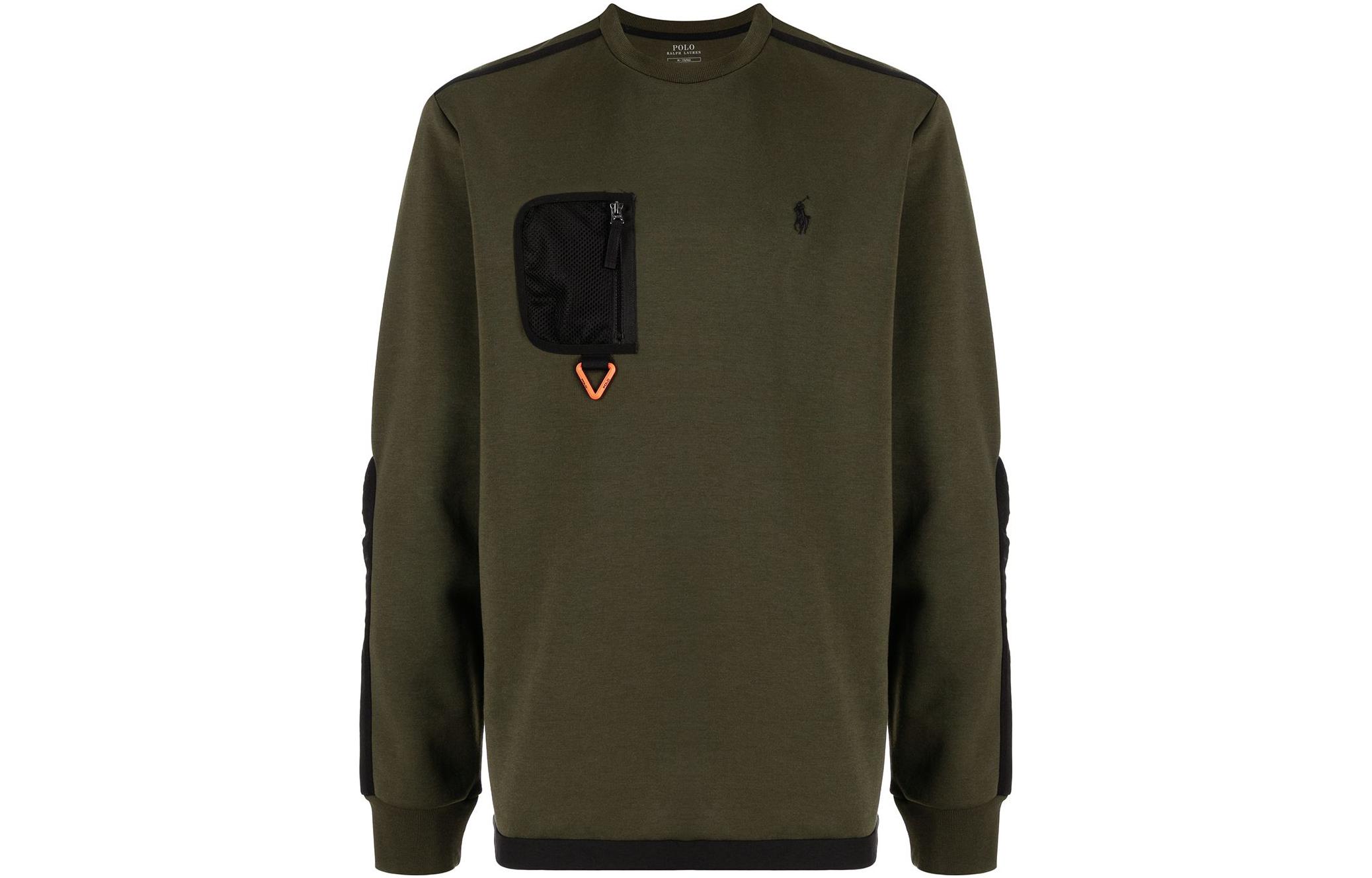 Ralph Lauren FW22 Green Printed Pocket Long-Sleeve Crewneck Sweatshirt Men 710849535-002