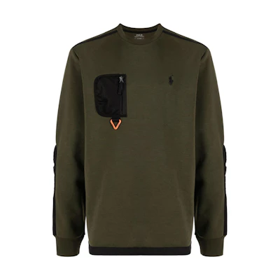 Ralph Lauren FW22 Green Printed Pocket Long-Sleeve Crewneck Sweatshirt Men 710849535-002