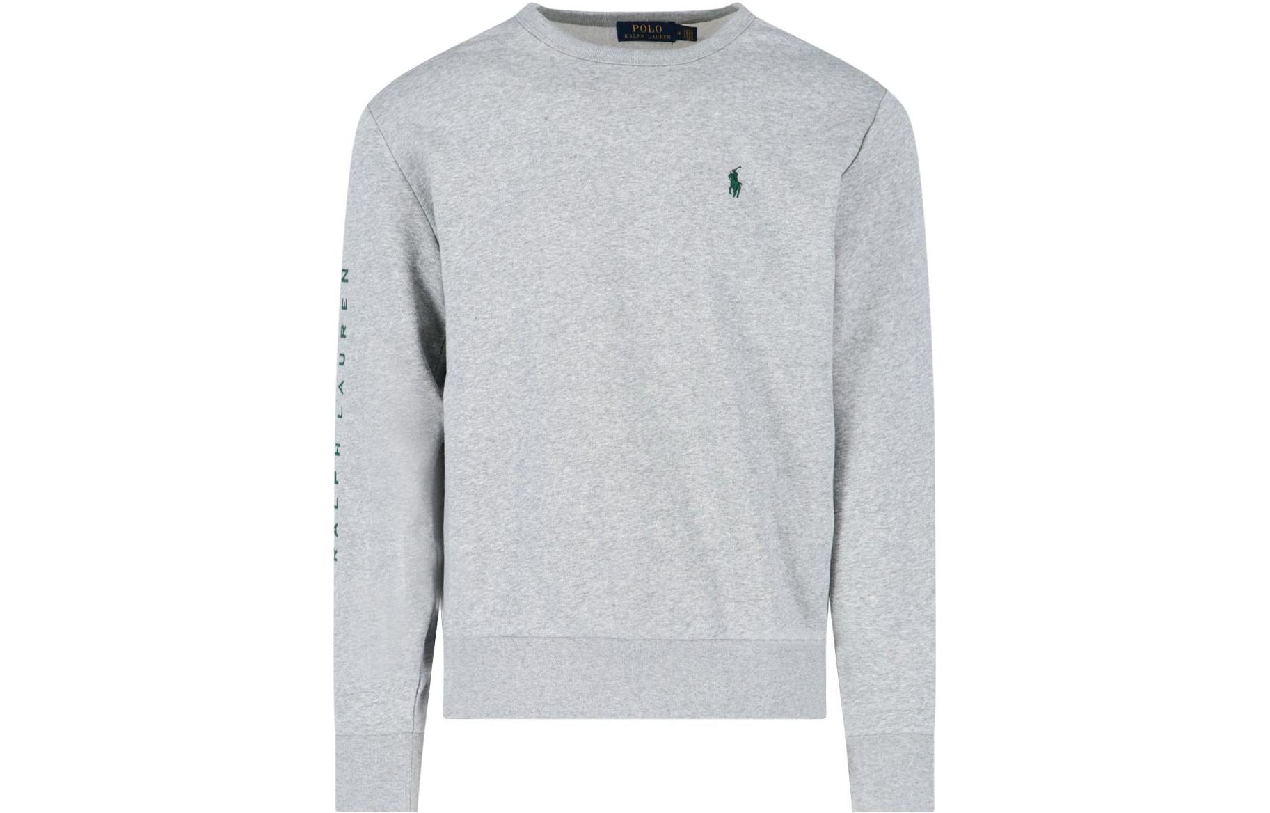 Ralph Lauren FW22 Grey Embroidered Logo Crewneck Sweatshirt Long Sleeve 710860830-002