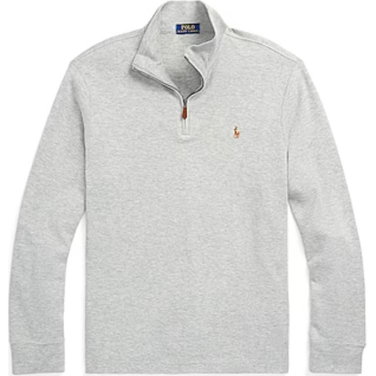 Ralph Lauren FW22 Half-Zip Knit Sweatshirt with Pony Logo Embroidery Grey Mens 710743633-003
