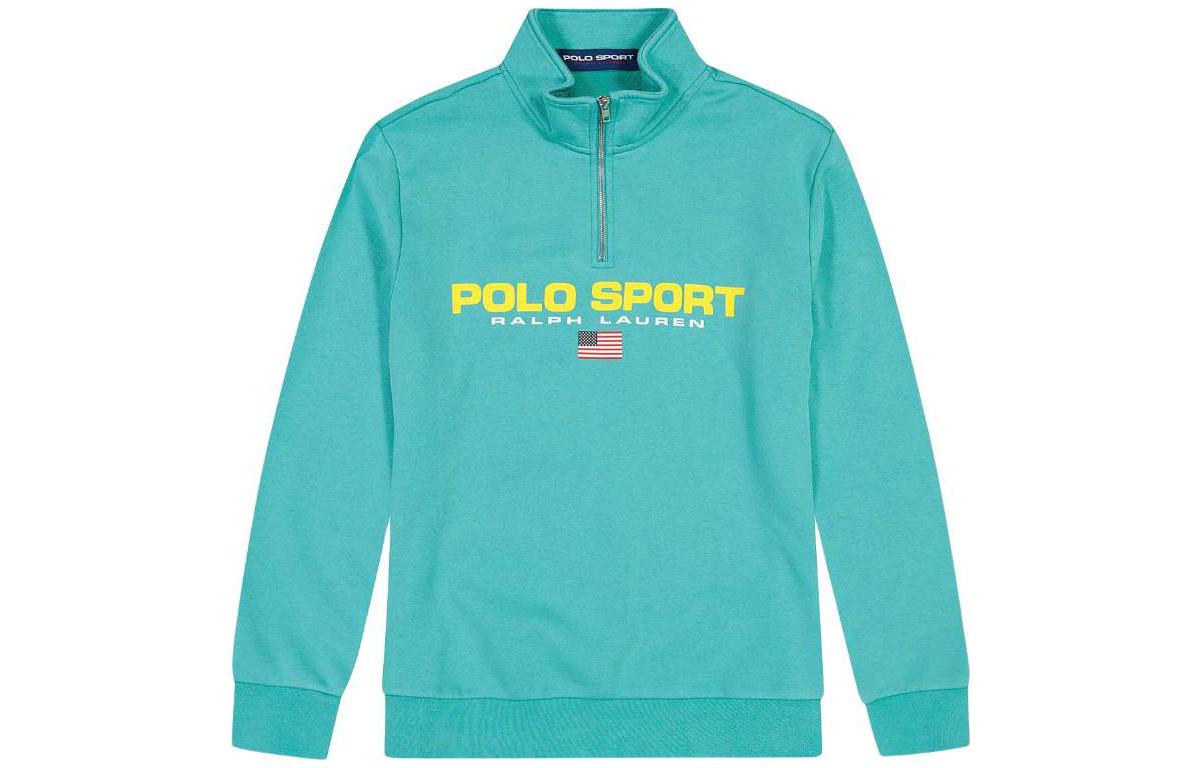 Ralph Lauren FW22 Letter Print Half-Zip Sweatshirt Light Green 710880522-002