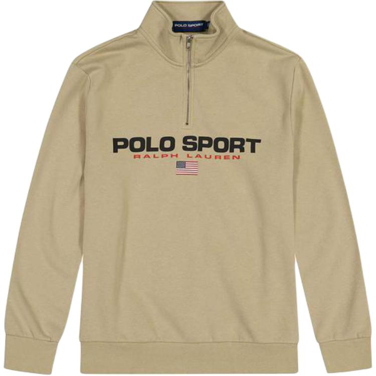 Ralph Lauren FW22 Letter Print Half-Zip Sweatshirt Khaki 710880522-003