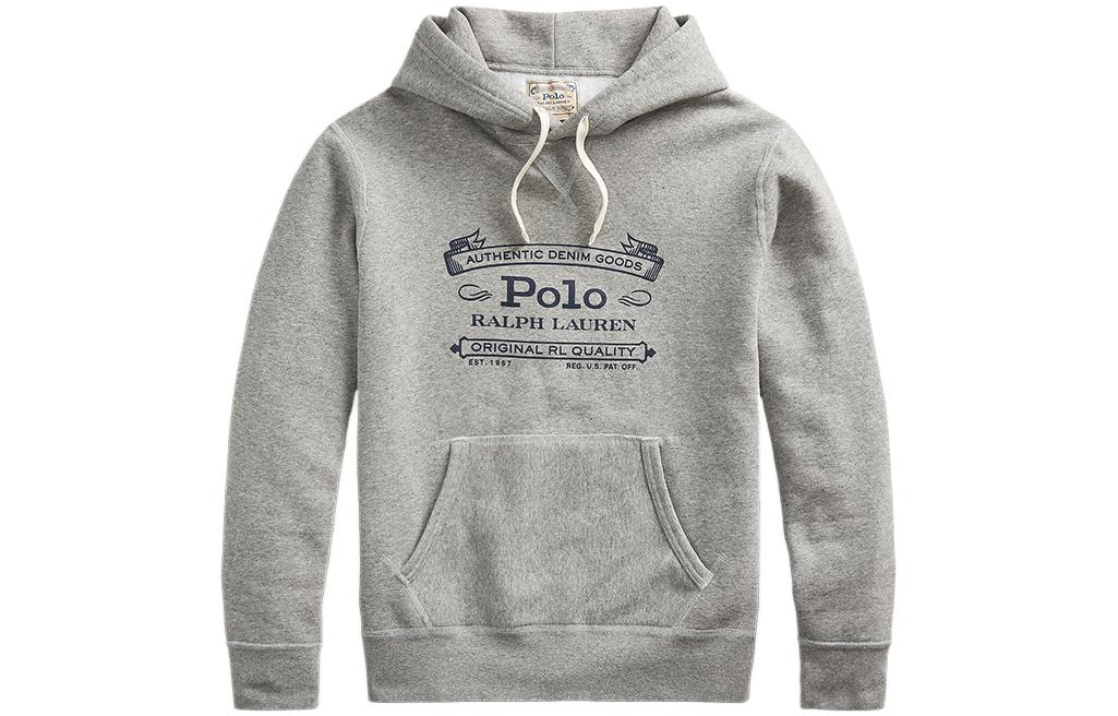 Ralph Lauren FW22 Letter Print Hoodie Long Sleeve Gray Pullover MNPOKNI16820402-020